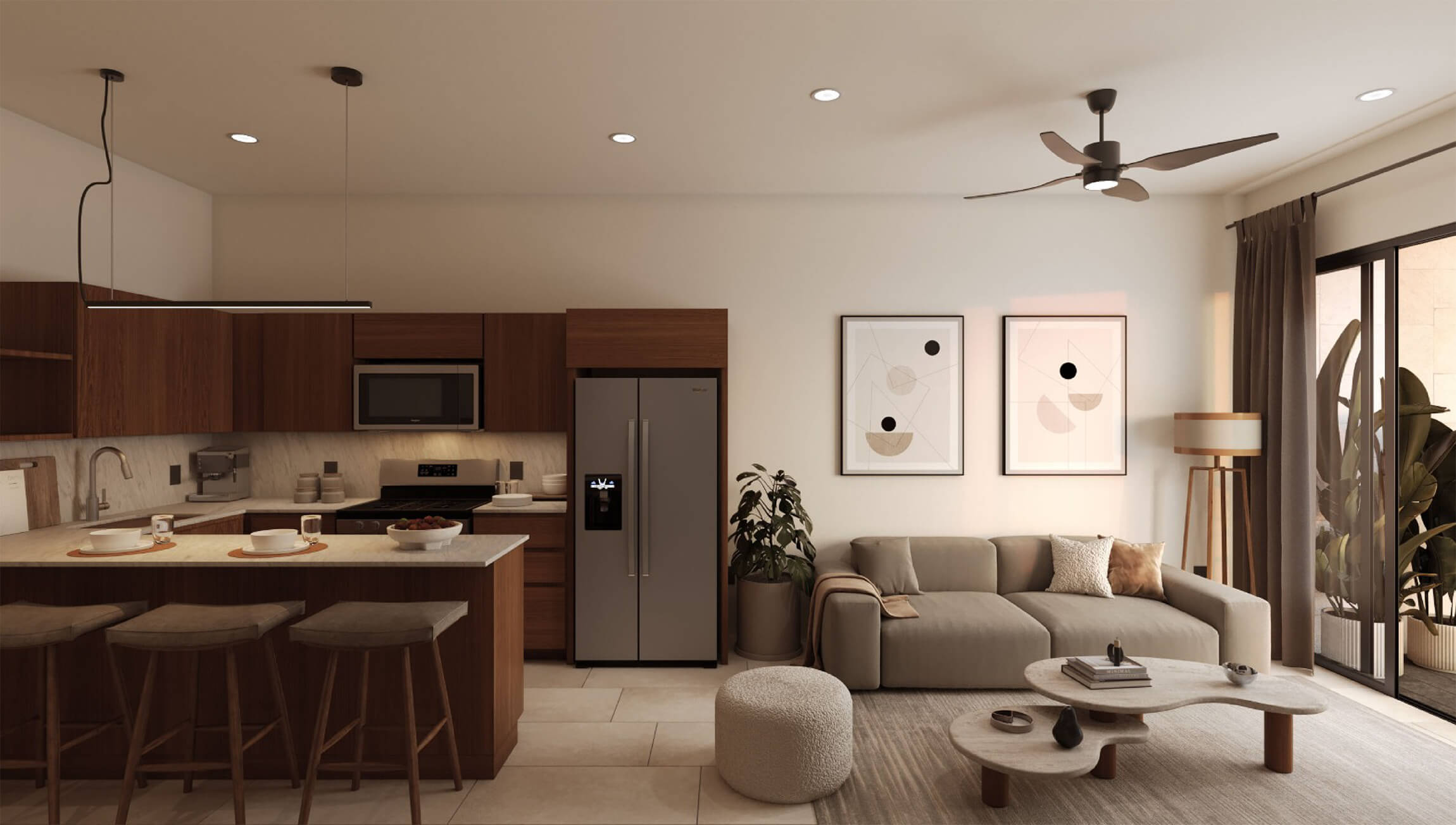 Render de Paseo Chahué Huatulco, desarrollo de condominios y locales comerciales.